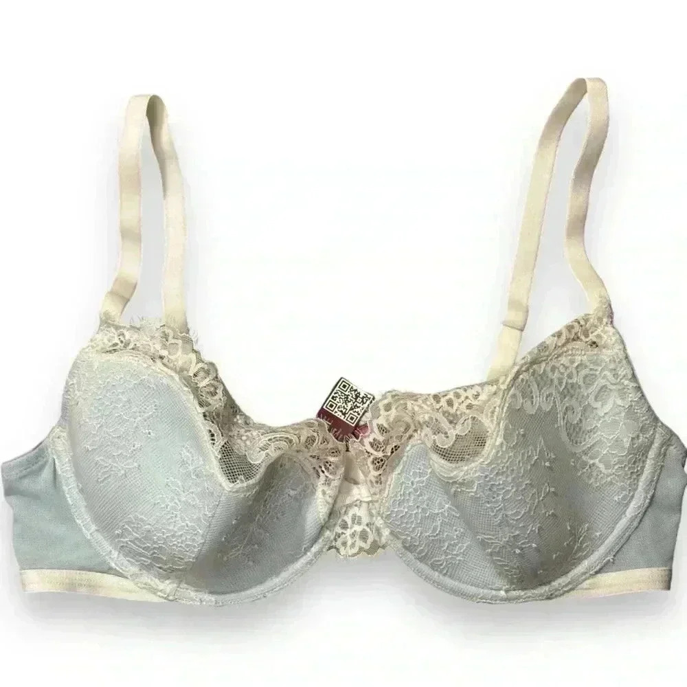 Adore Me NWT 36D Baby Blue and White Lace Evelyn Unlined Demi Bra Natural Shape - Picture 10 of 11